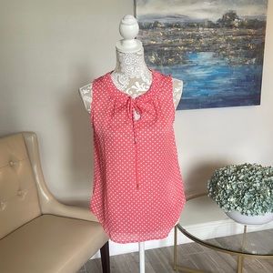 New York & Company Blouse, Peachy Pink, White Polkadot. Small. NWT